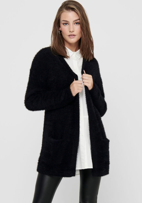 Long Sleeve Knit Cardigan Plexi- Black