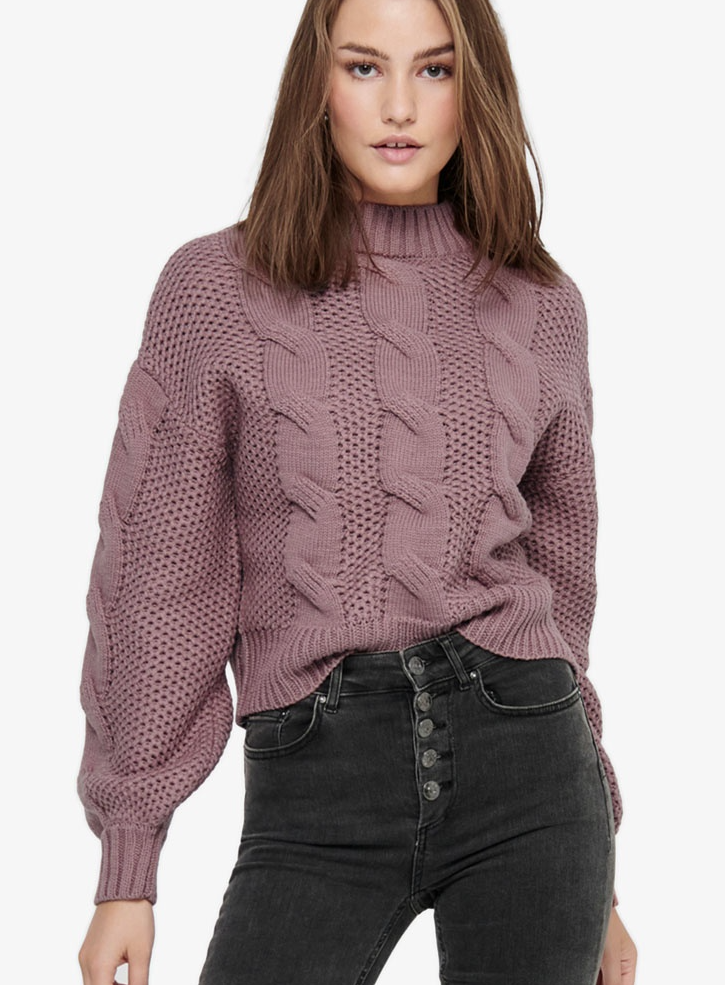 Julia Cable L/S Pullover Knit- Nostalgia Rose