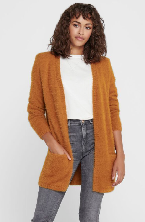 Long Sleeve Knit Cardigan Plexi- Leather Brown