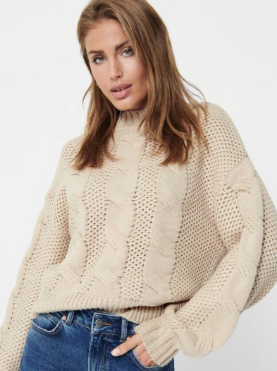 Julia Cable L/S Pullover Knit- Cement