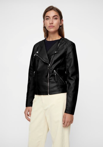 FAV SHORT FAUX LEATHER JACKET- Black