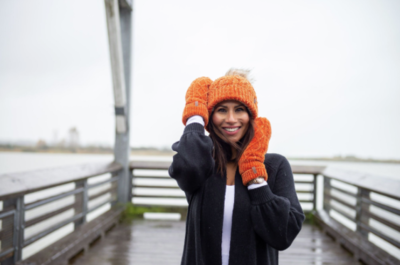 Hat Cable Knit Peach Caramel Chenille