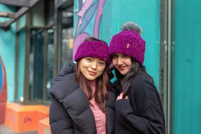 Hat Cable Knit Purple Chenille