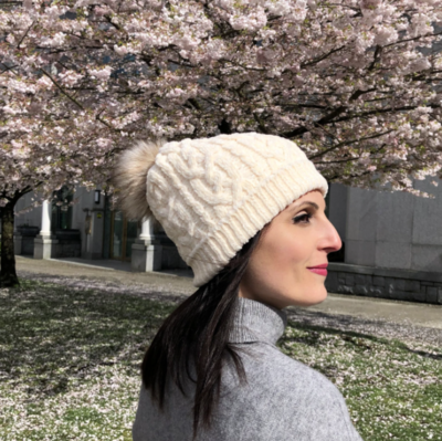 Hat White Chenille Cable Knit