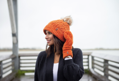 Mittens Cable Knit Peach Caramel