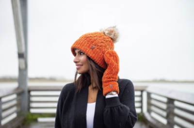 Hat Cable Knit Peach Caramel Chenille