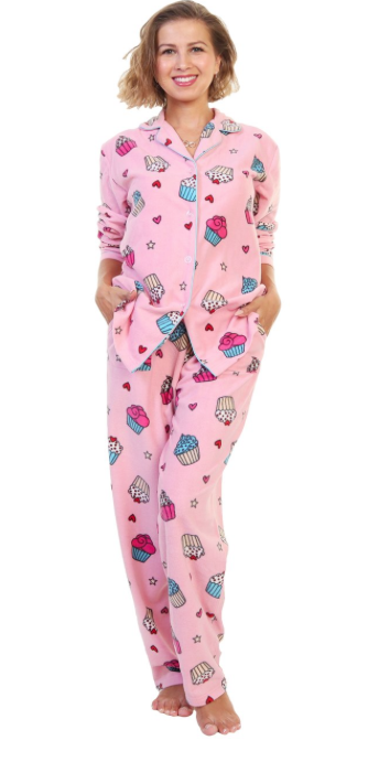 Cupcake Cozy Fleece Collar Pajama Set with Pockets
