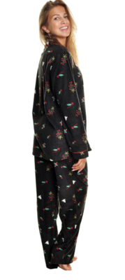 Xmas Cozy Fleece Collar Pajama Set with Pockets