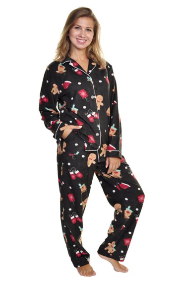 Gin Cozy Fleece Collar Pajama Set with Pockets