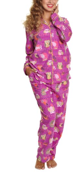 Owl Cozy Fleece Collar Pajama Set with Pockets