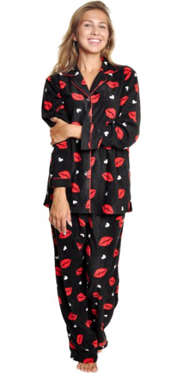 Lips Cozy Fleece Collar Pajama Set with Pockets