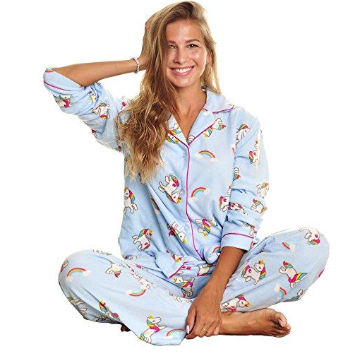 Unicorn Cozy Fleece Collar Pajama Set with Pockets