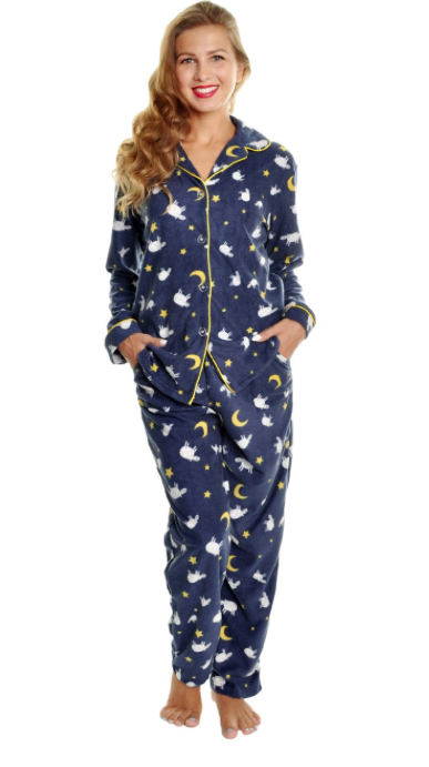 Sheep Cozy Fleece Collar Pajama Set with Pockets