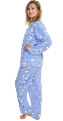 Sman Cozy Fleece Collar Pajama Set with Pockets