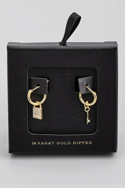18468GD Key Lock CZ Earring