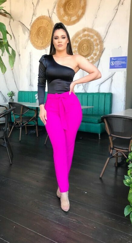 High Waist Fitted Waist Tie Black