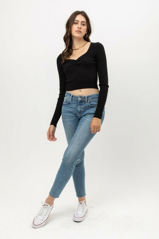 Rib Crop Sweater Top Black