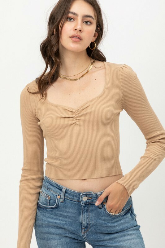 Rib Crop Sweater Top Taupe