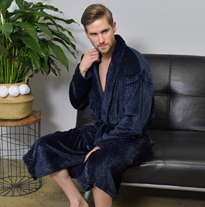 Mens Flannel Robe Navy