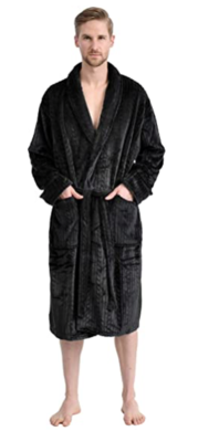 Men&#39;s Flannel Shawl Collar Robe-Black