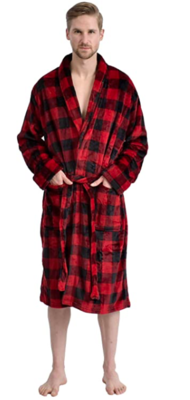 Men Shawl Collar Robe-Red/Blk