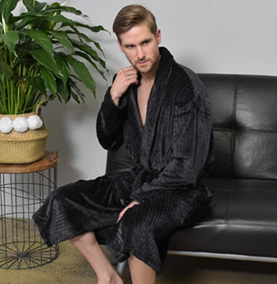 Men's Flannel Shawl Collar Robe-Black
