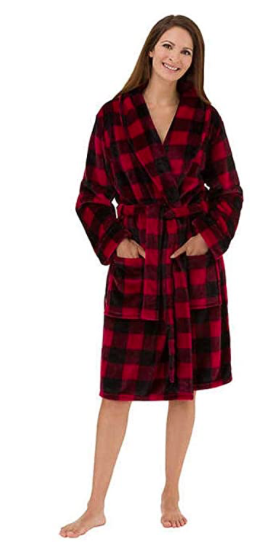 Women Shawl Collar Robe- Red/Blk