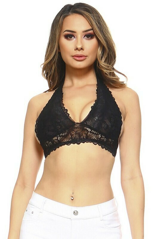 Lace Halter Bralette- Black