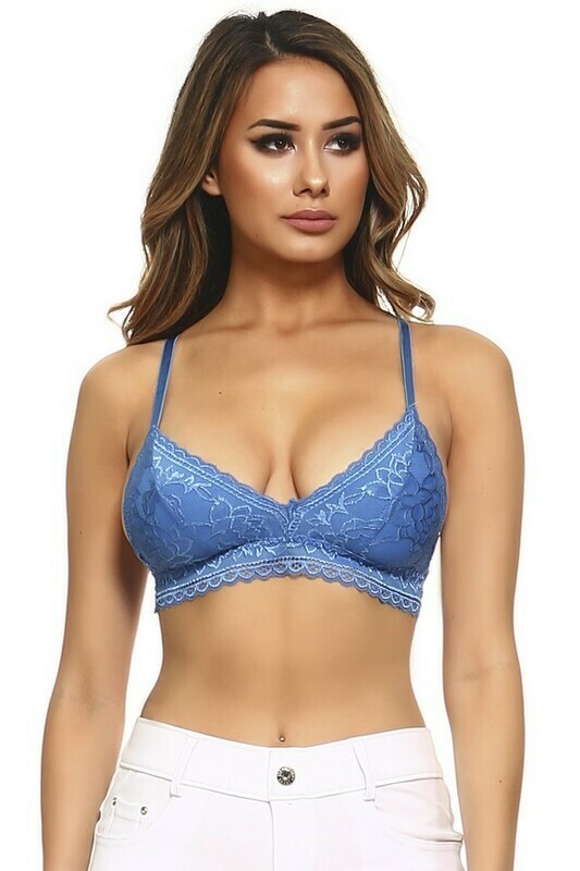 Lace Racerback Bralette- Denim Blue