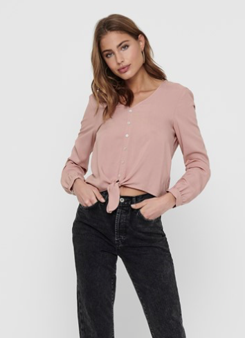 OnlNina Life LS Tie Shirt WVN Misty Rose