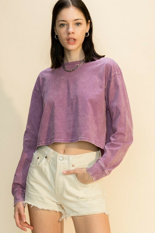 Crew Neck LS Crop Top Acid Purple