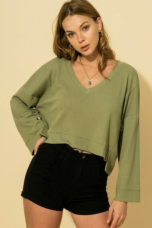 V-neck Oversize Crop Top Olive