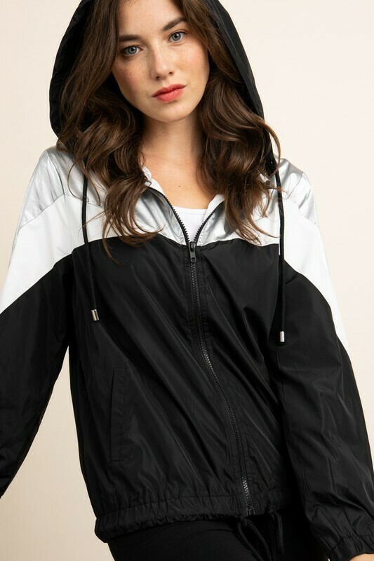 Metallic Color Block Black Combo Windbreaker