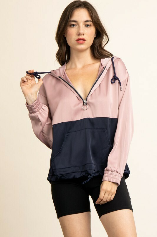 Color Block Half Zip Jacket- Dusty Pink