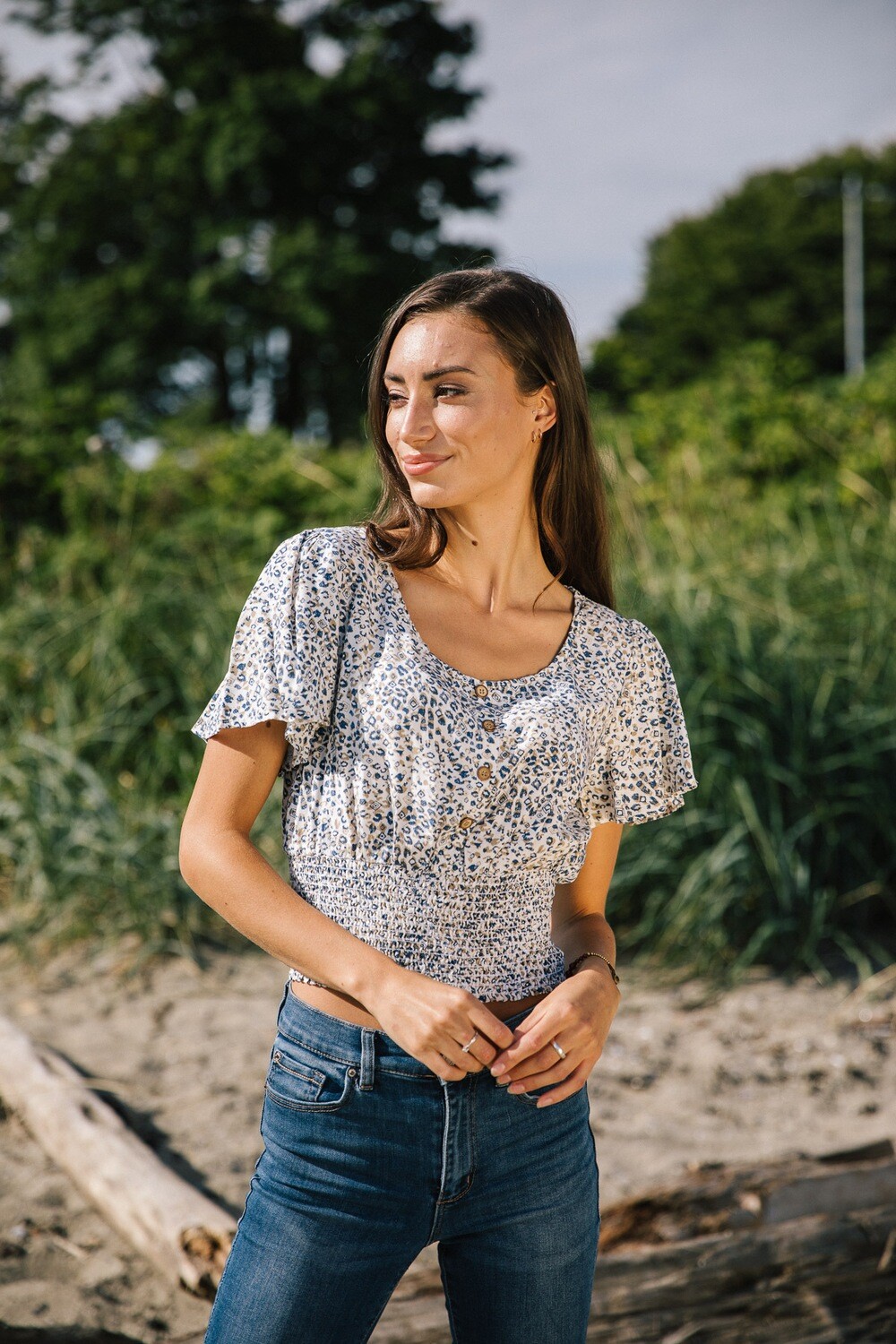 Geo S/S Cropped Blouse