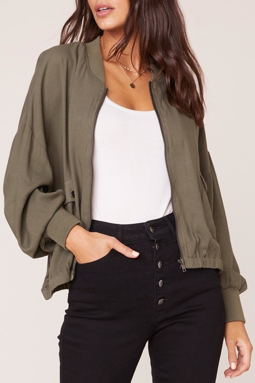 Flight Club Twill Bomber Jacket-Sage
