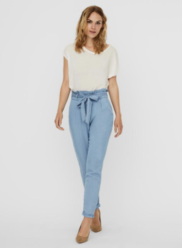 32&quot; Viviana Eva Loose Paperbag Pants LT.blue denim