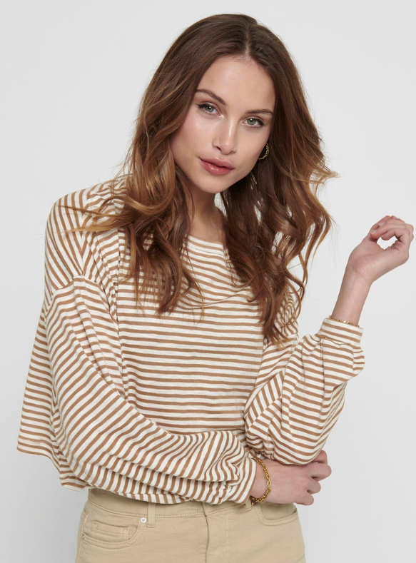 ONLGloria L/S O-Neck Top- Toasted Coconut Stripes