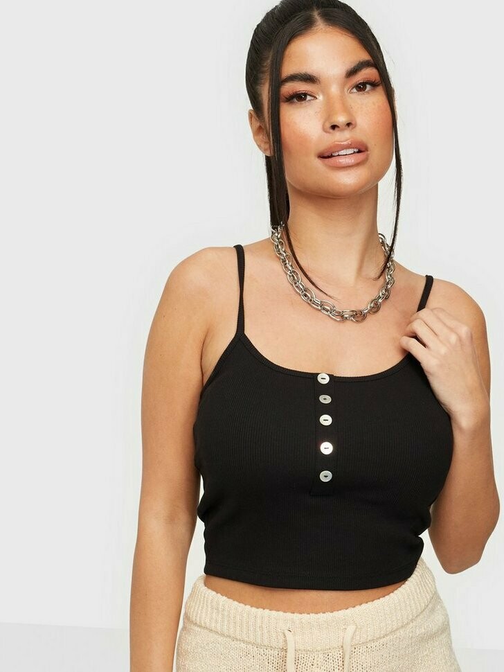 ONLNessa Button Crop Tank- Black