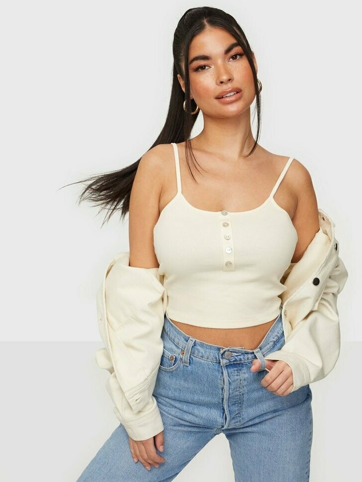 ONLNessa Button Crop Tank- Cloud Dancer