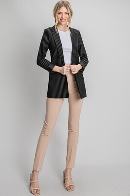 Twill Long Blazer Jacket-Black/White