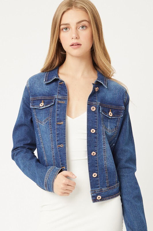 Cropped Denim Jacket-Blue