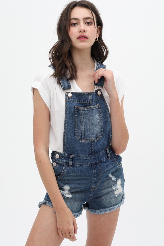 Distressed Denim Romper- Blue