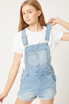 Rolled Hem Distressed Denim Romper- Light Blue