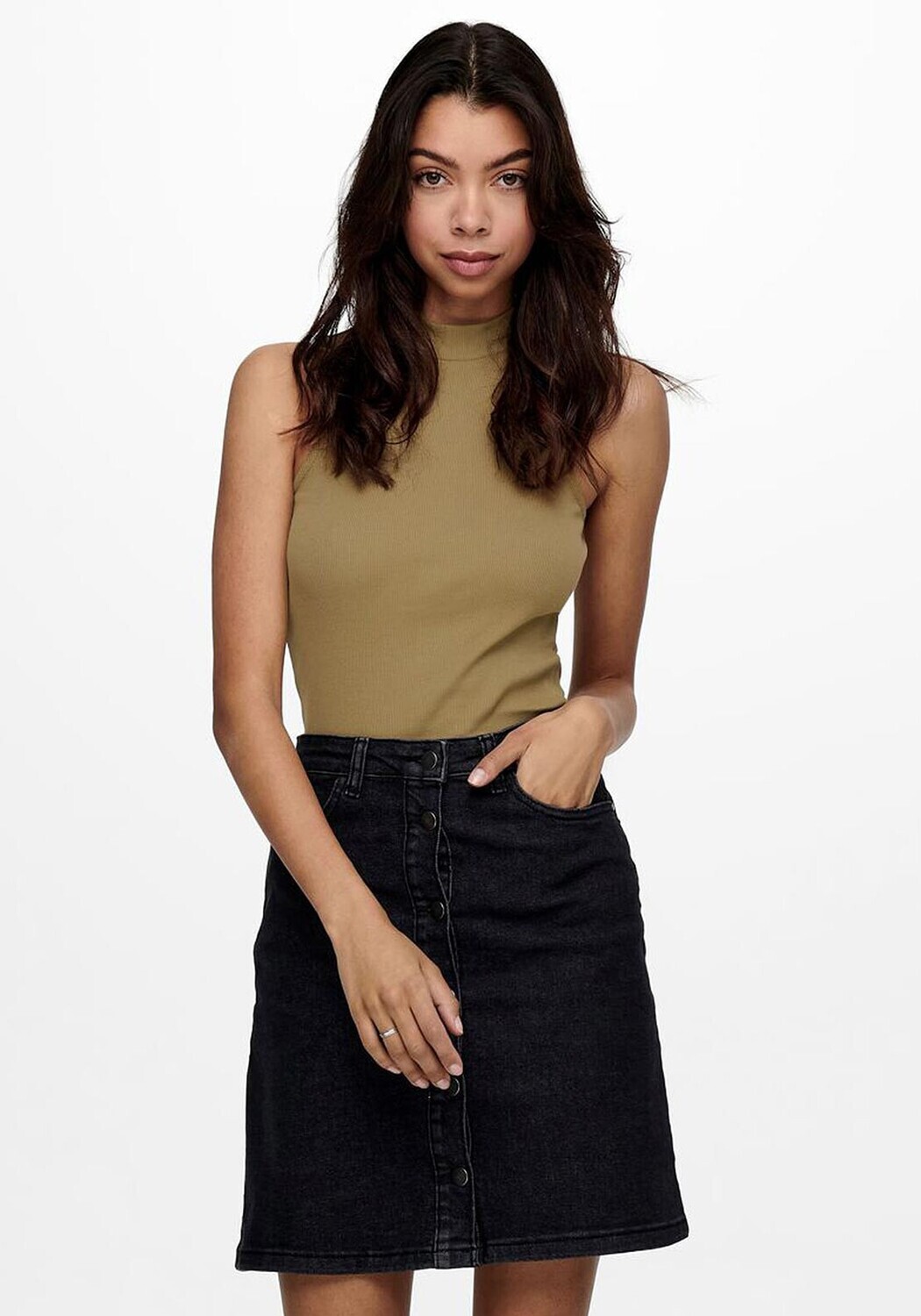 ONLNessa Highneck Rib Top- Elmwood