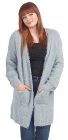 Fuzzy Long Cardigan With Pockets-Grey