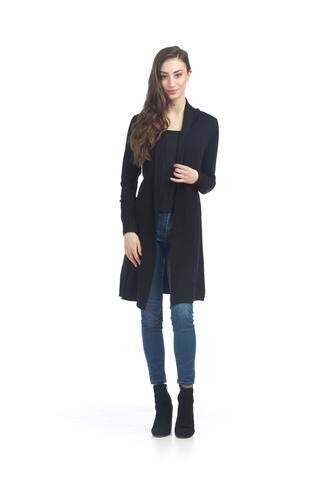 Ribbed Long Cardigan-Black
