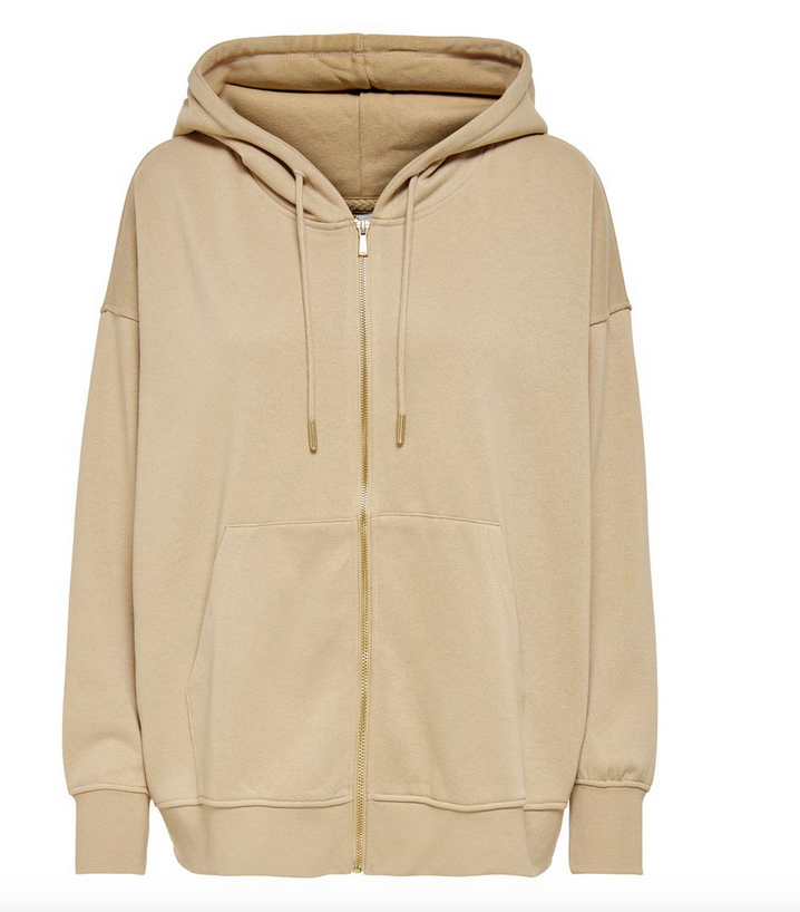 L/S Zip Oversize Hood Sweater-Humus