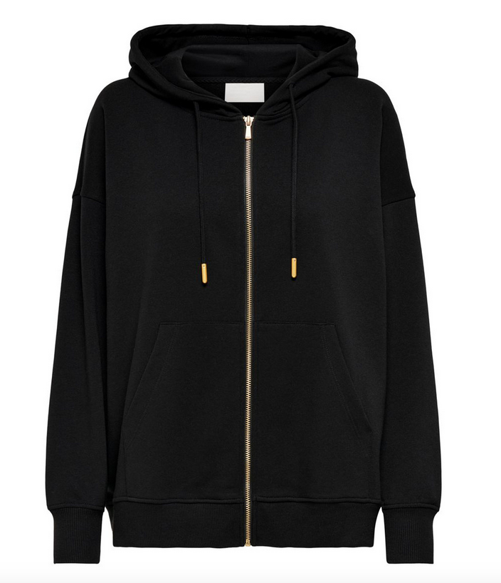 L/S Zip Oversize Hood Sweater-Black