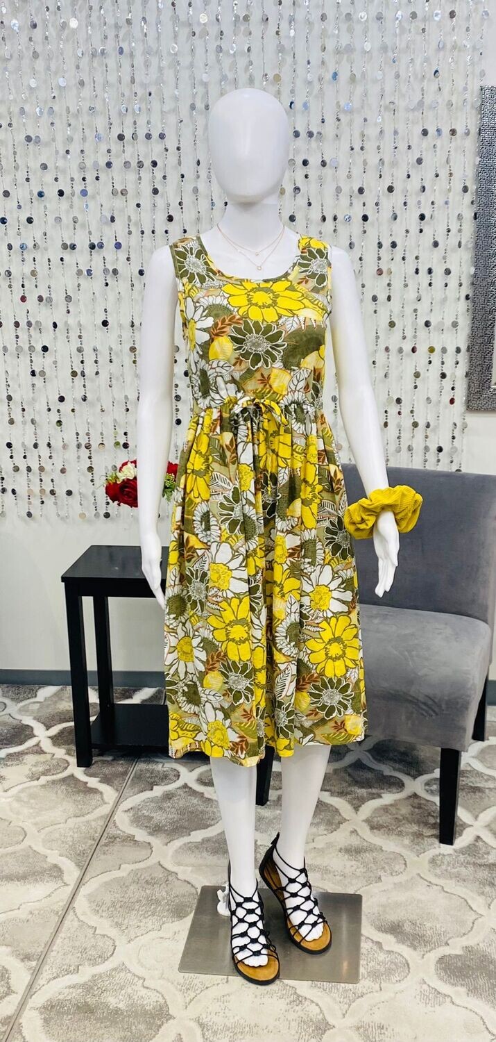 Floral Dress Drawstring Yellow